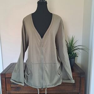 Cotton Ginny Zip Front Cardigan Top Womens Medium Green Oversized Casual